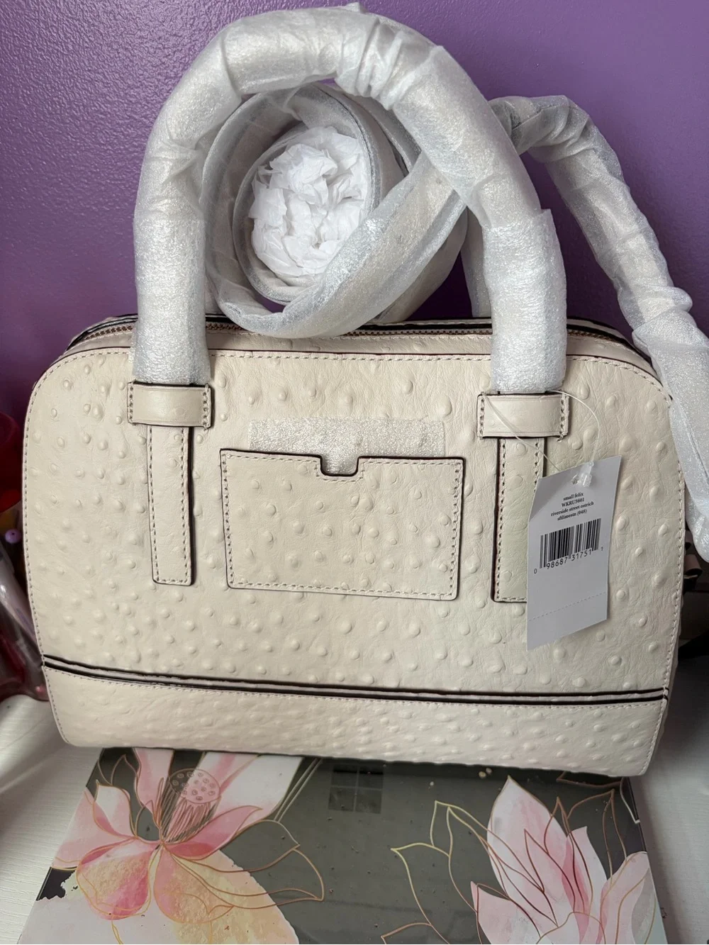 Kate Spade Cream Ostrich-Embossed Dome Satchel